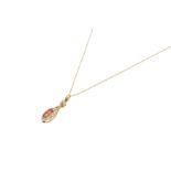 A PADPARADSCHA SAPPHIRE AND DIAMOND PENDANT NECKLACE