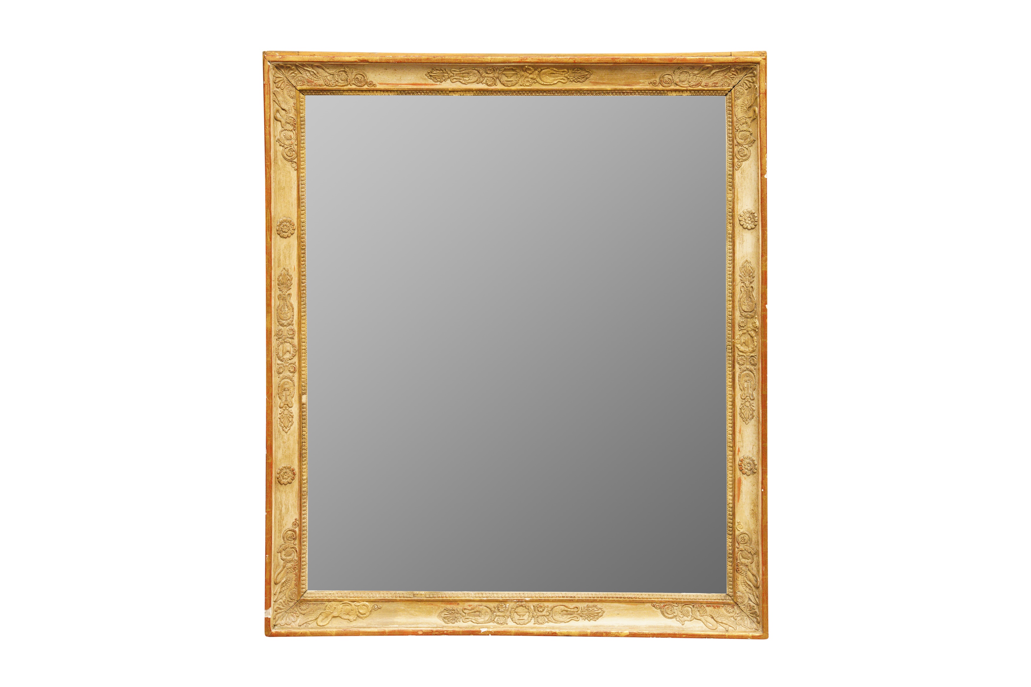 A RECTANGULAR FRENCH PAINTED AND PARCEL GILT WALL MIRROR, 19TH CENTURY