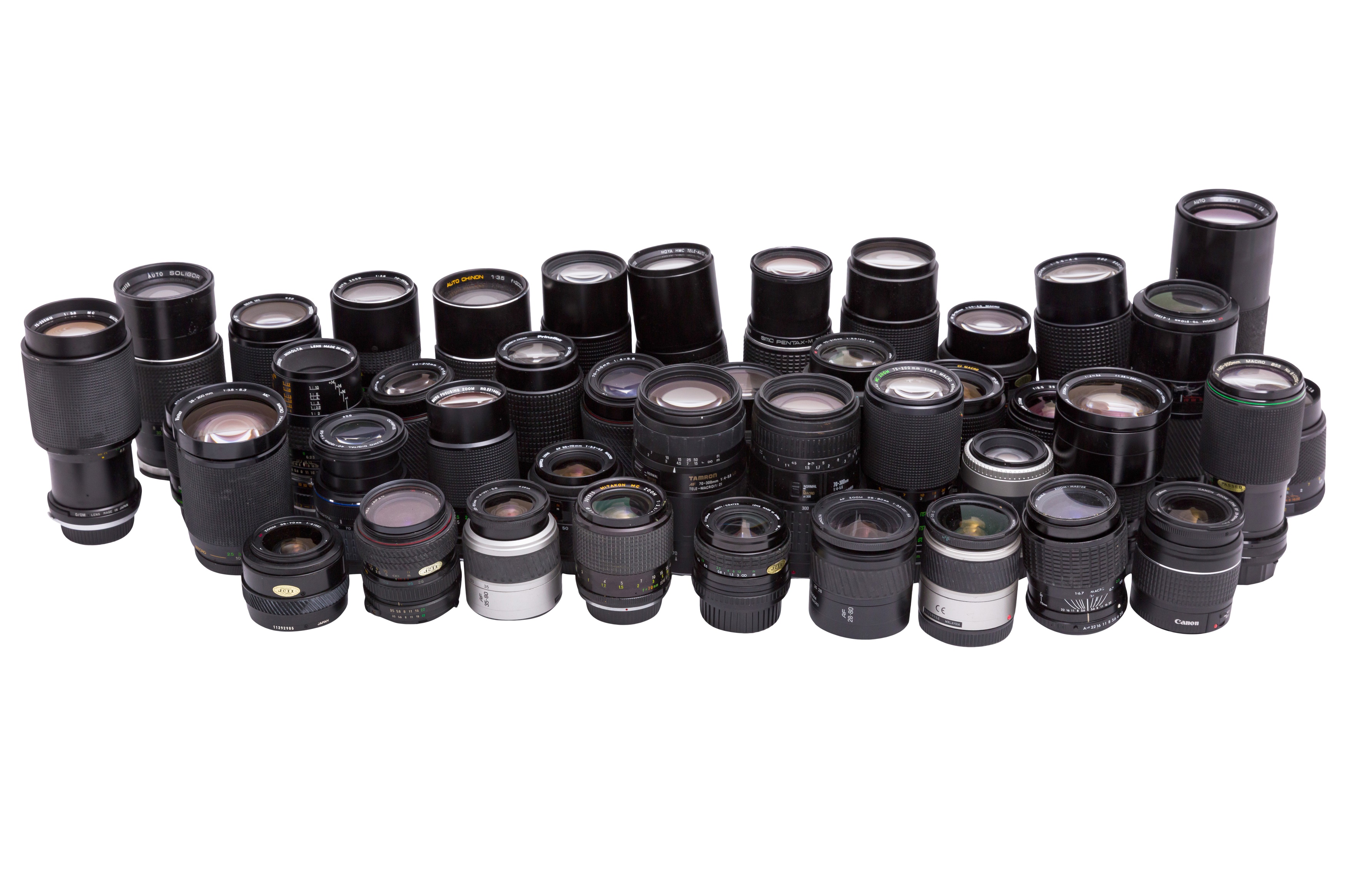 A Box of Miscellaneous 35mm Camera Lenses