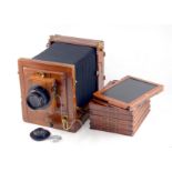 Watson & Sons Brass and Mahogany Half Plate Field Camera.