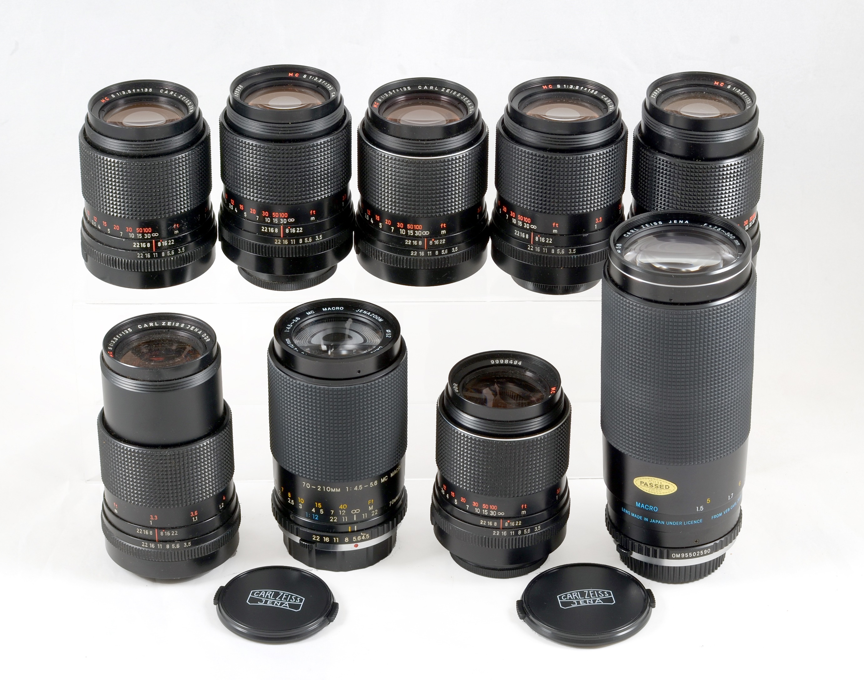 Group of Seven CZJ 135mm f3.5 MC S M42 Screw Mount Lenses.