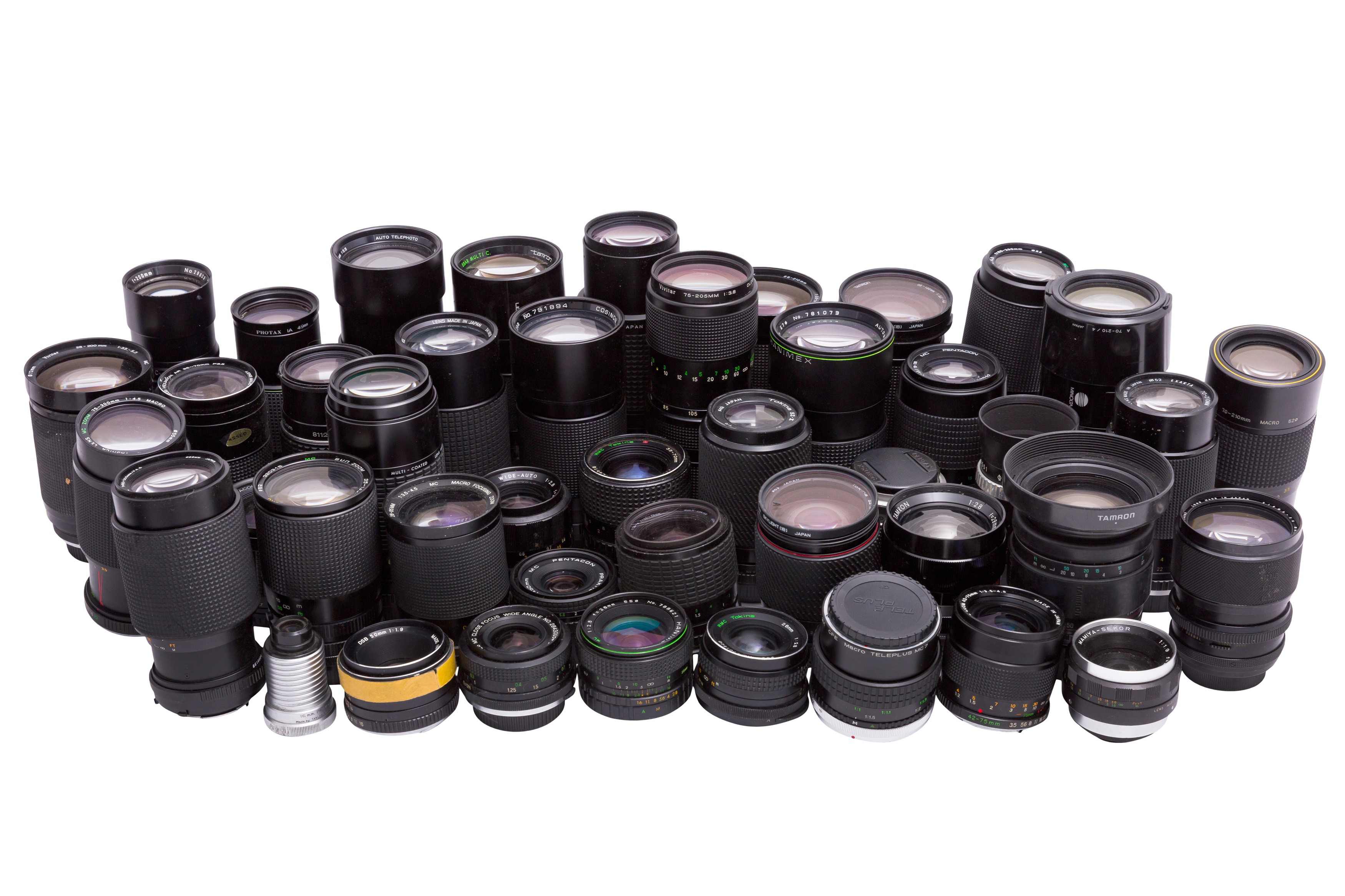 A Box of Miscellaneous 35mm Film Camera Lenses