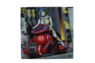 Richard Counsell b.1968: 3D Lenticular Print of a Female Robot on a Motorbike