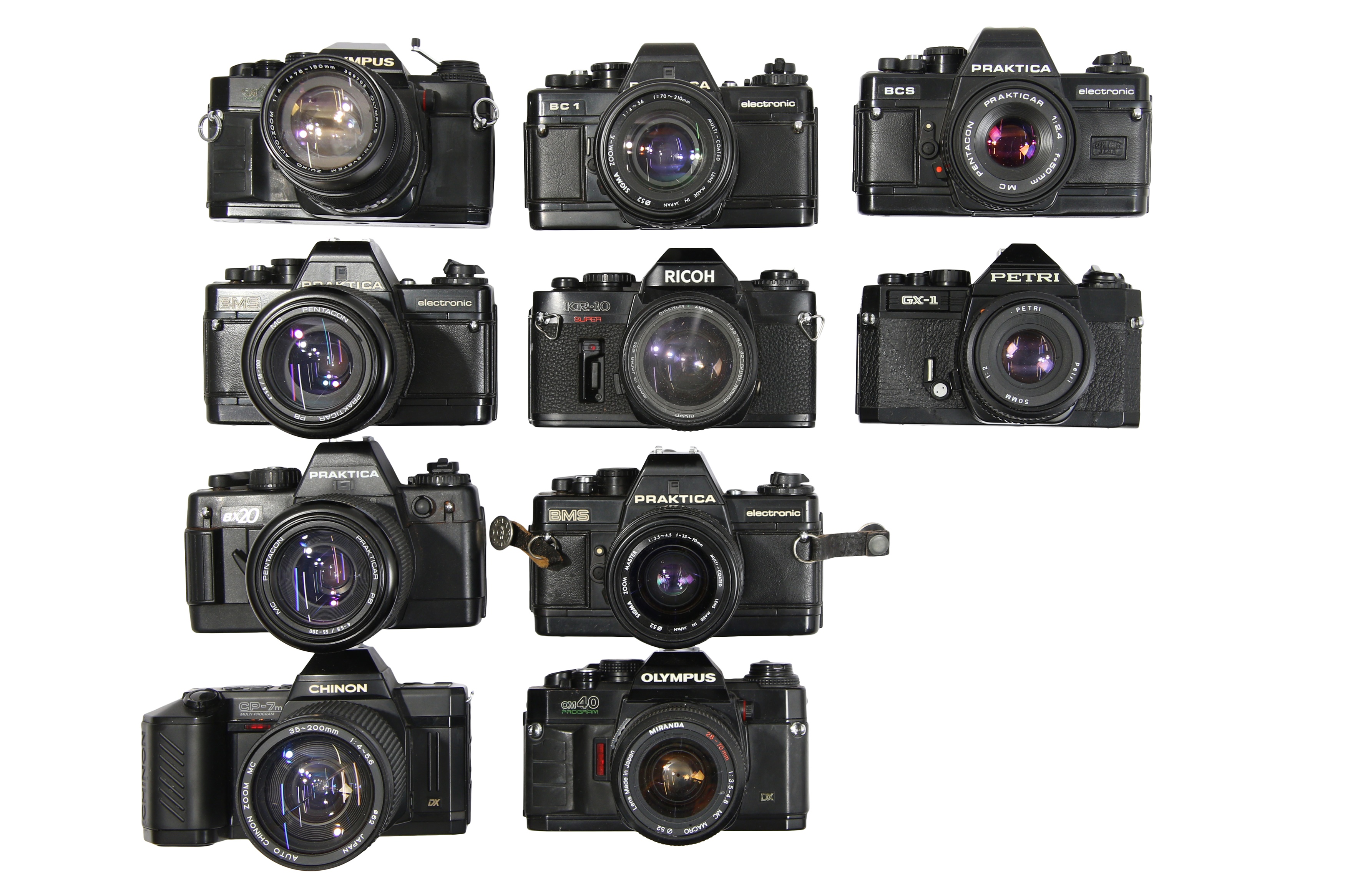 Ten Electronic 35mm SLR Cameras With Lenses.