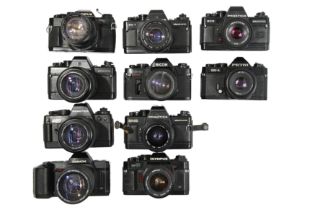 Ten Electronic 35mm SLR Cameras With Lenses.