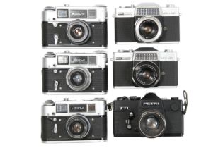 Six Mechanical 35mm Rangefinder/SLR Cameras with Lenses.