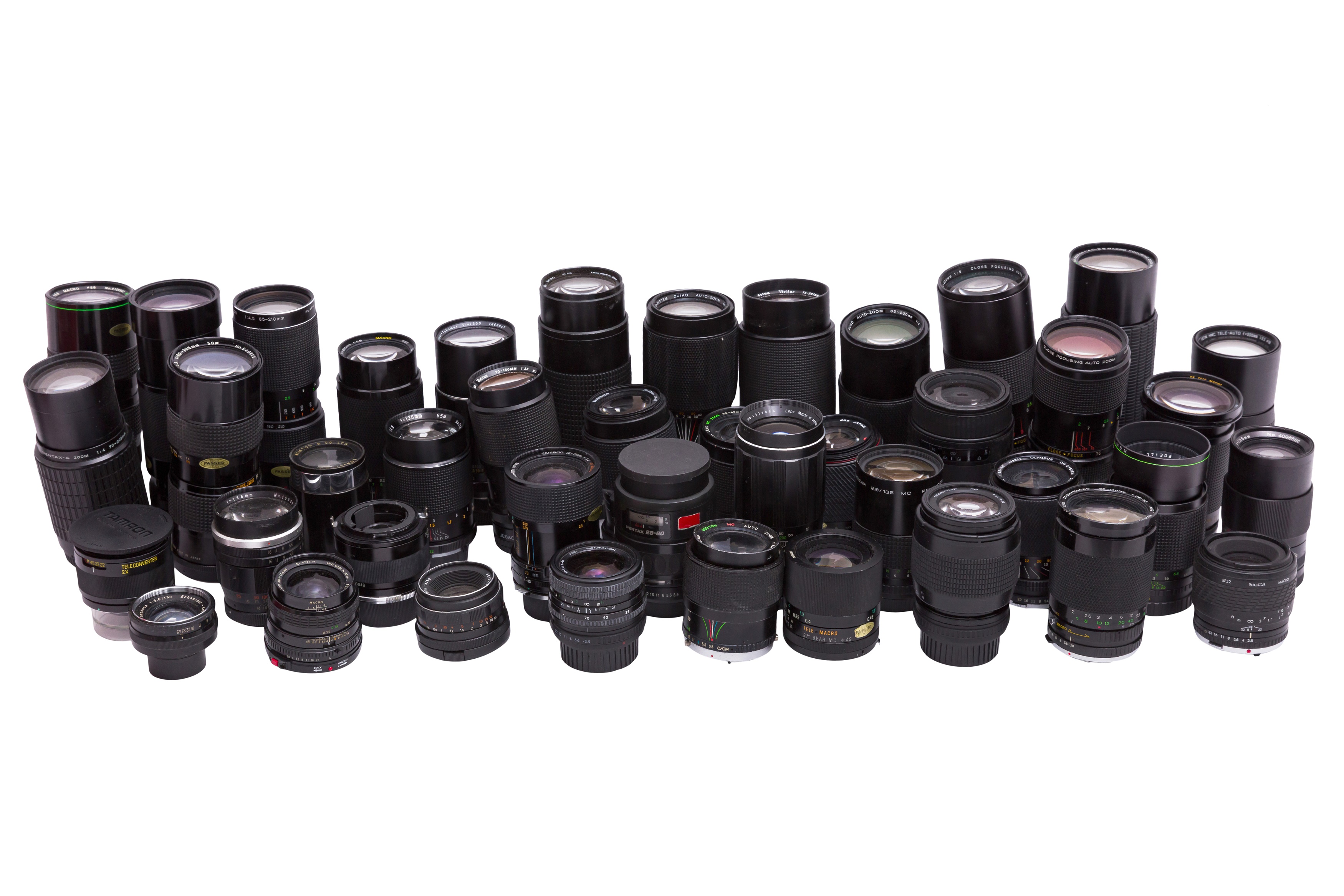 A Box of Miscellaneous MF and AF Lenses