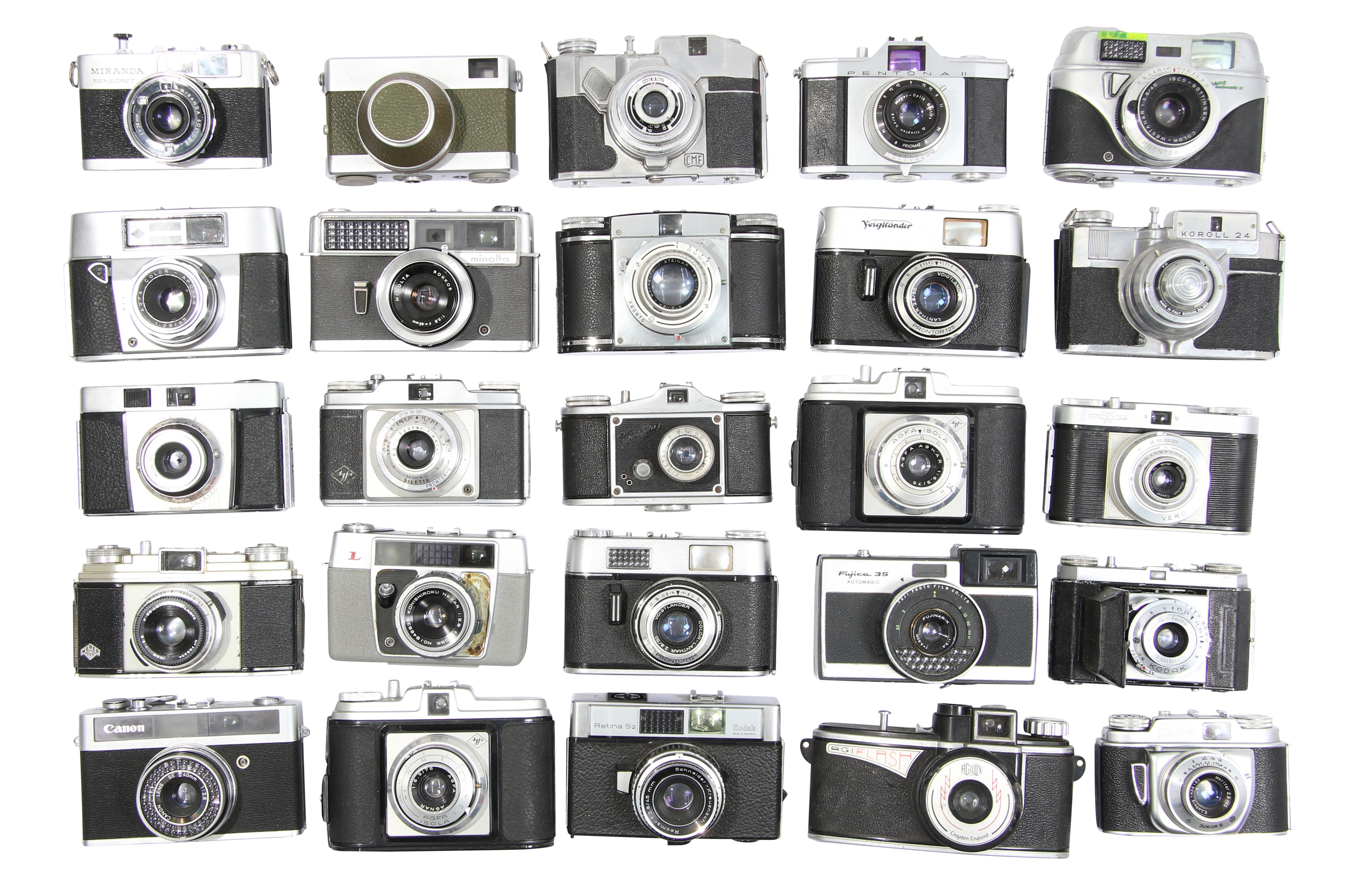 Twenty Five 35mm Viewfinder Cameras With Minolta HiMatic.