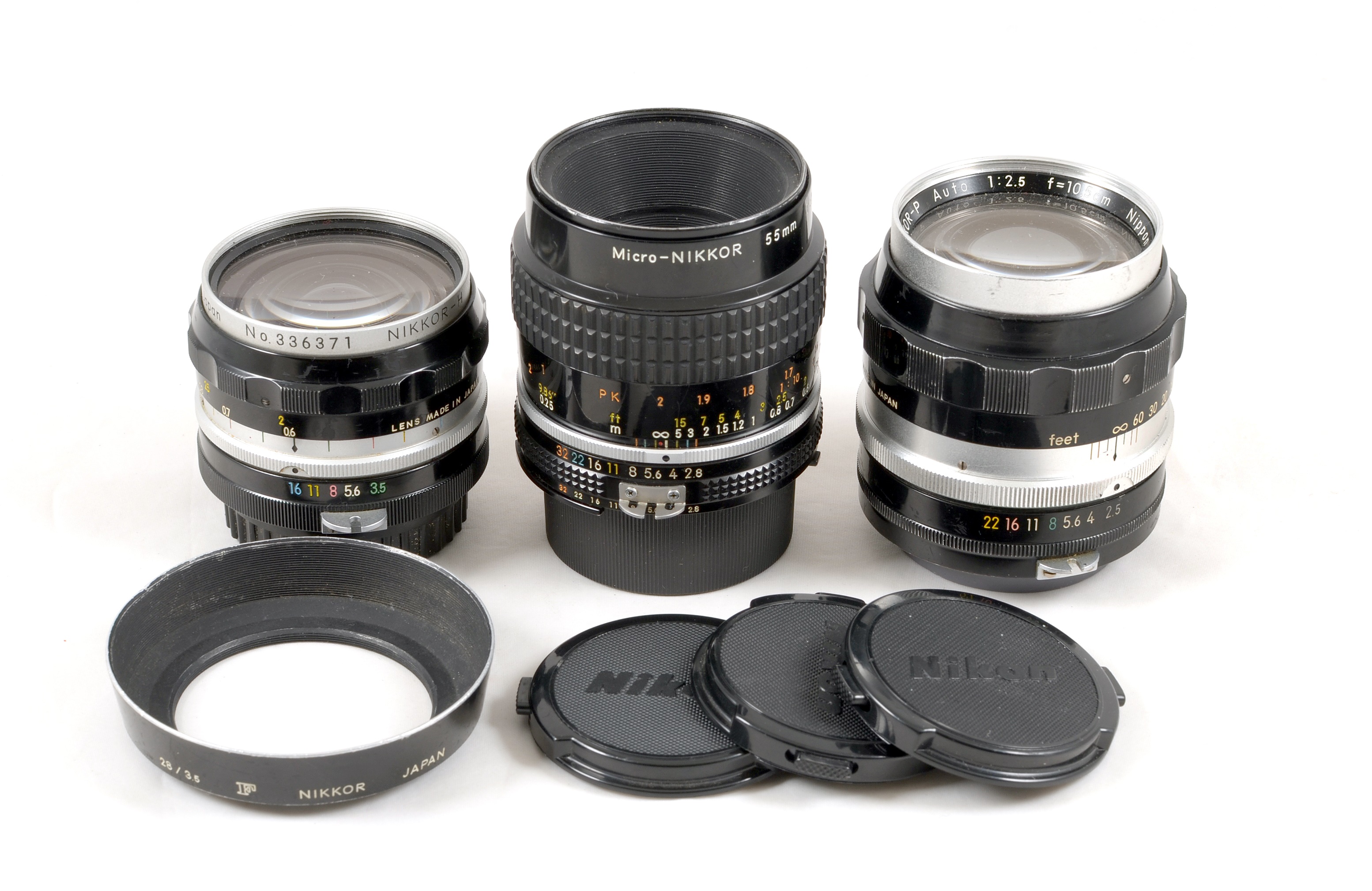 Group of Three Nikon Manual Focus Prime Lenses.