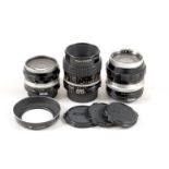 Group of Three Nikon Manual Focus Prime Lenses.