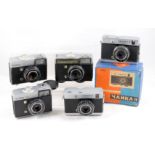 Group of Five 1970s Soviet Half-Frame Cameras by MMZ Belomo.