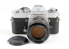 Chrome Nikkormat EL Film Camera with 50mm f1.4 Lens.