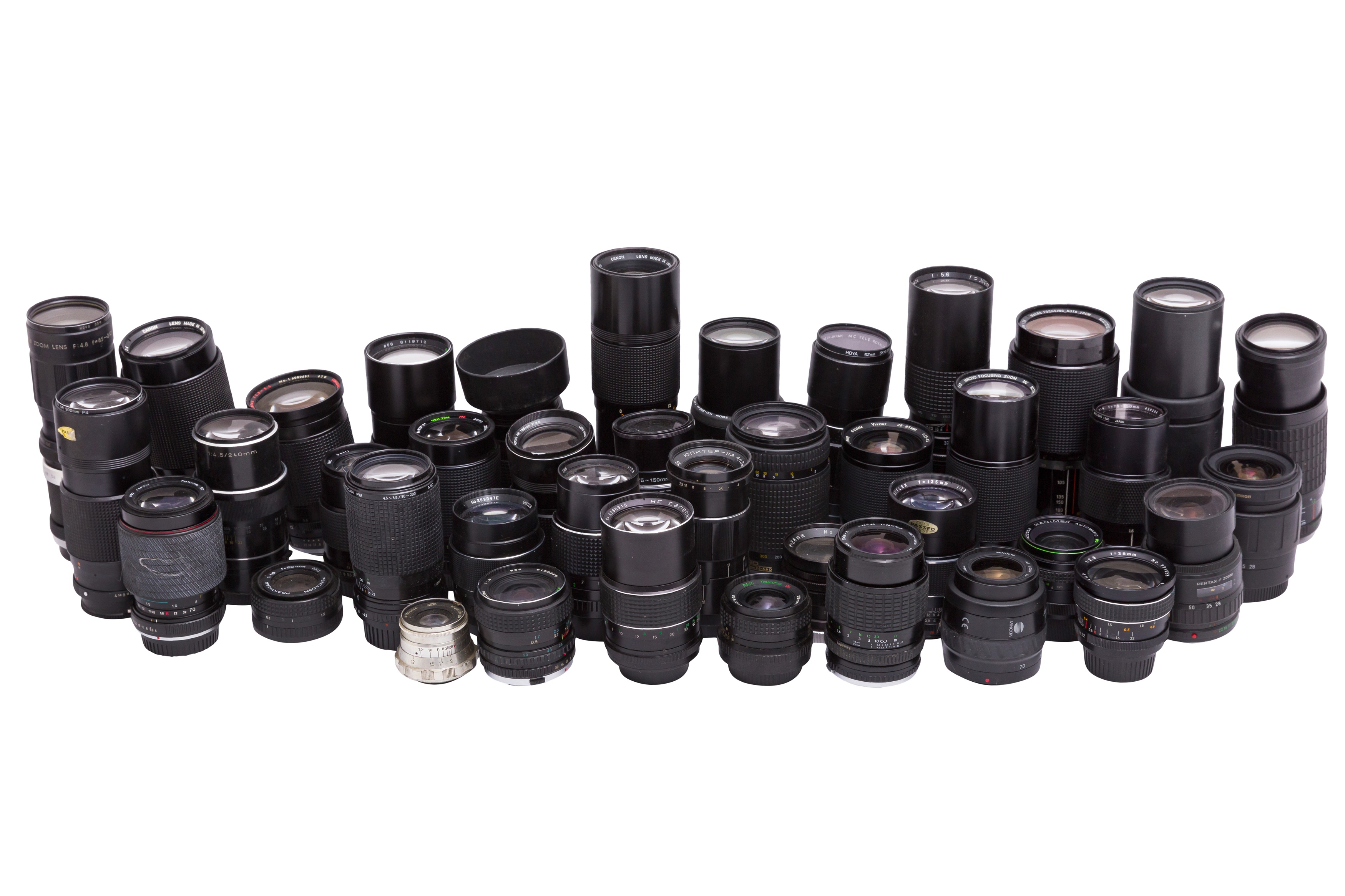 A Box of Miscellaneous MF and AF Lenses