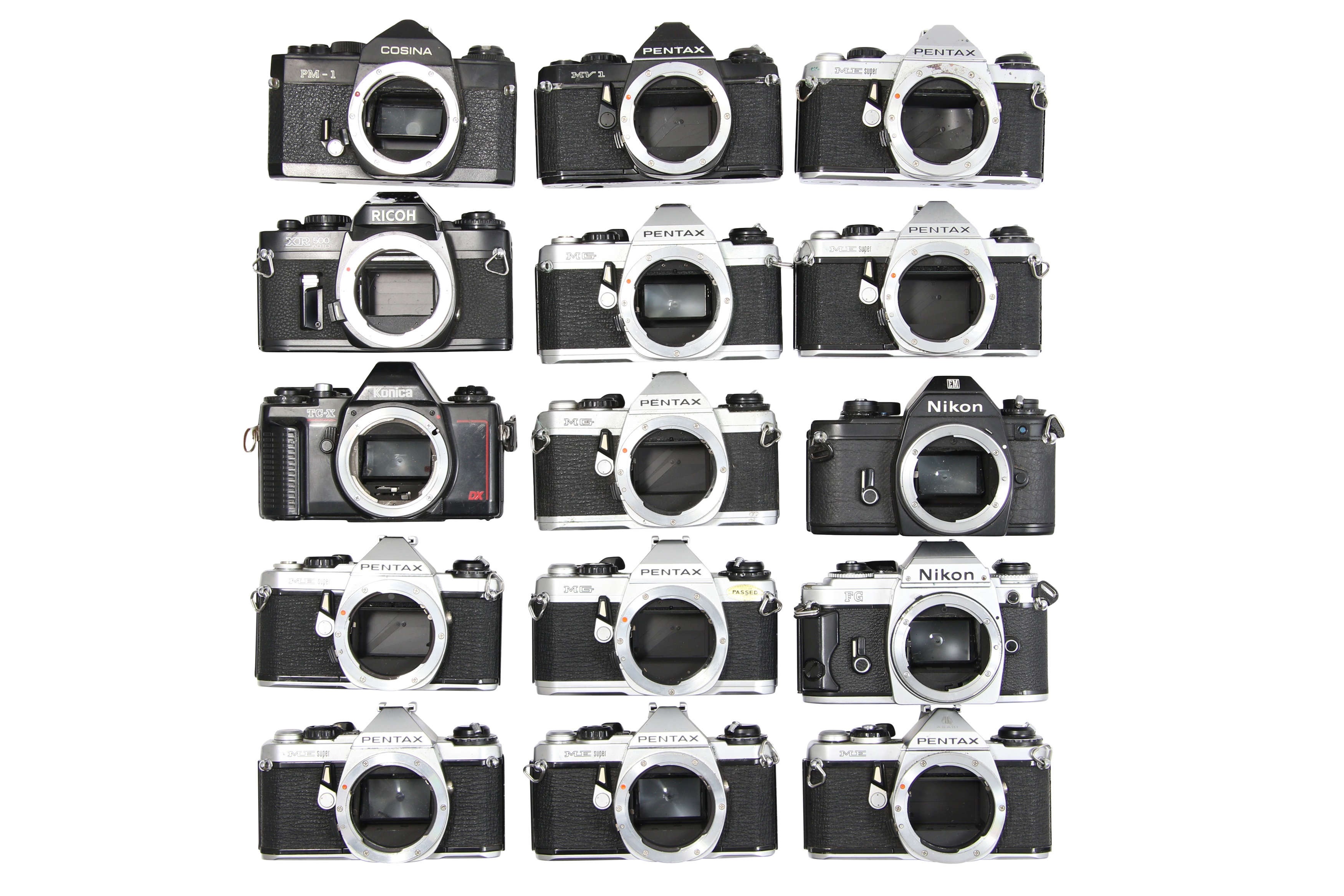 Fifteen Electronic 35mm SLR Camera Bodies. Including nine Pentax ME ...