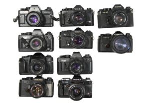 Ten Electronic 35mm SLR Cameras With Lenses.