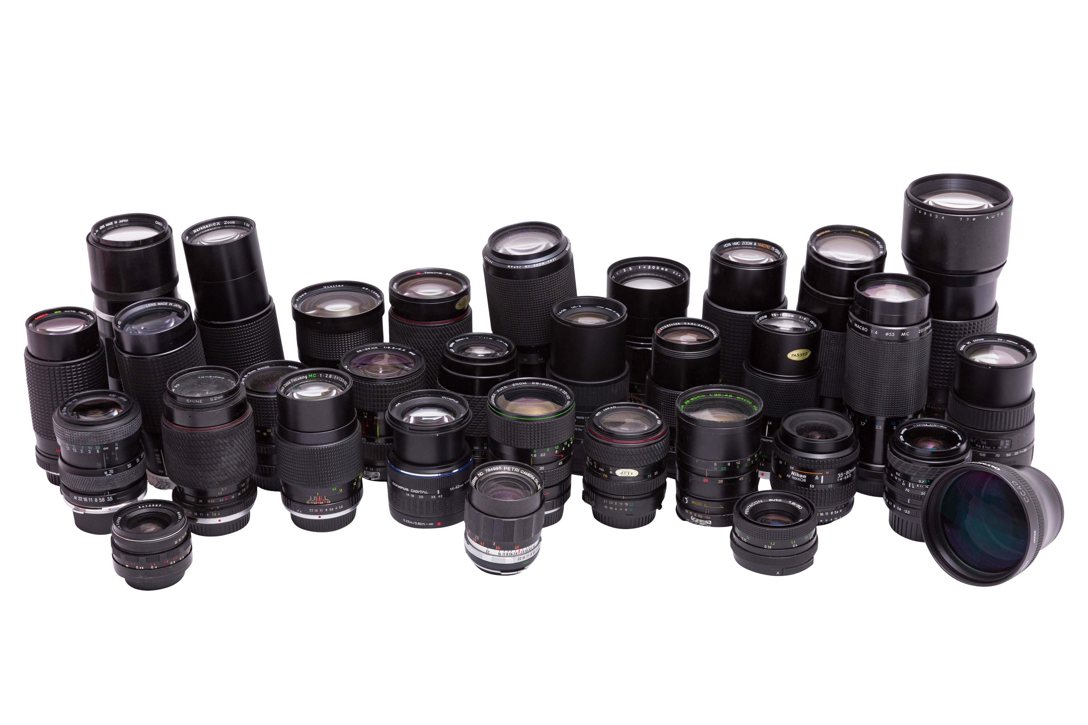 A Box of Miscellaneous MF and AF Lenses