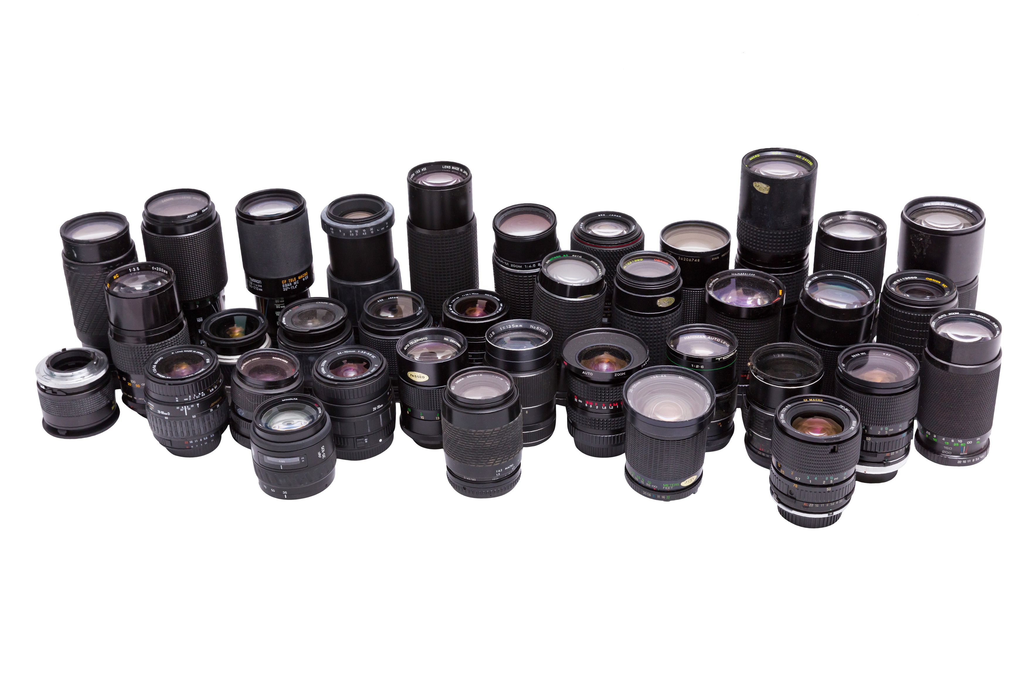 A Box of Miscellaneous MF and AF Lenses