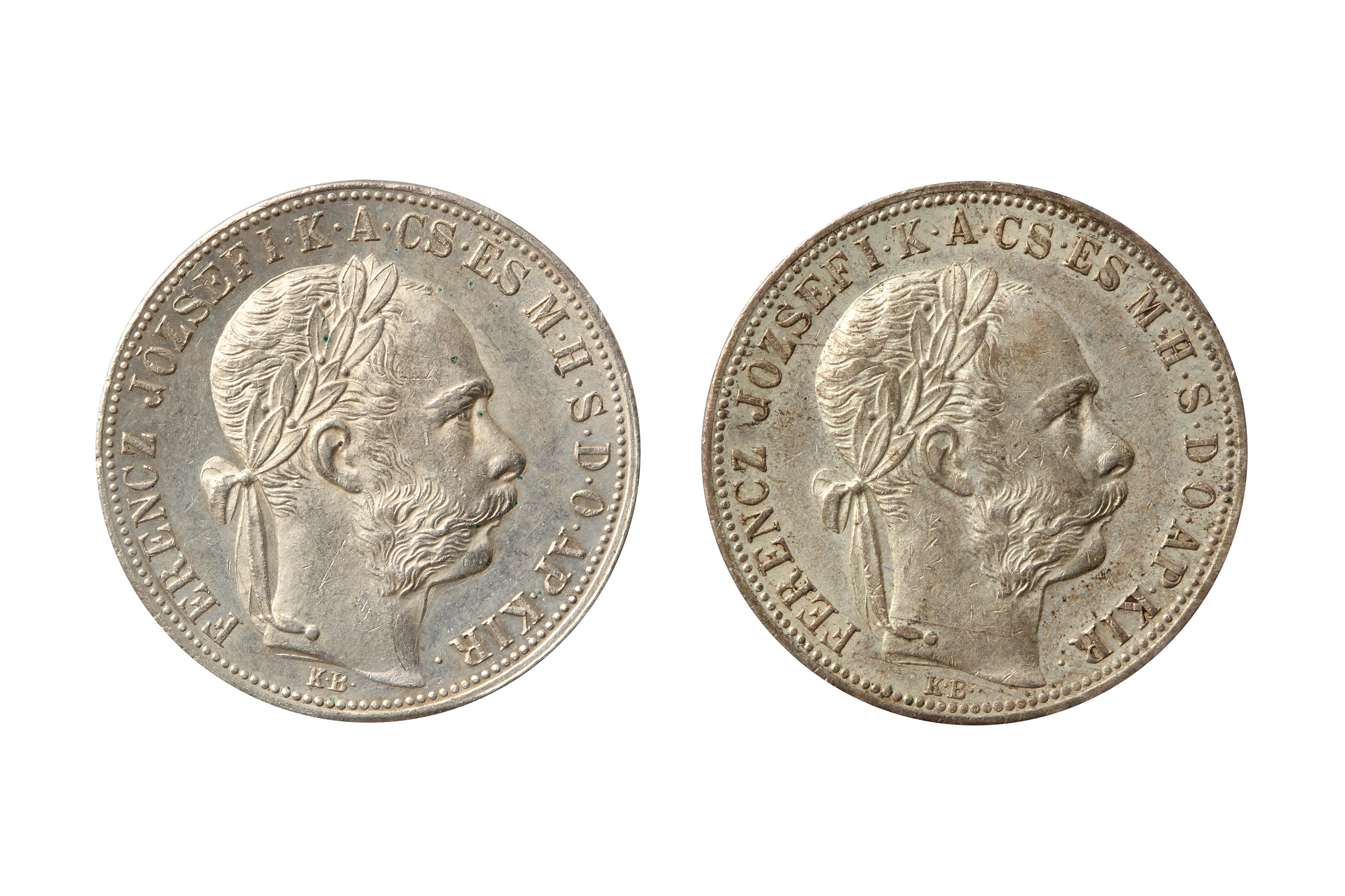 HUNGARY, FRANZ JOSEPH I (1848 - 1916), 1884 KB & 1887 KB FORINT.