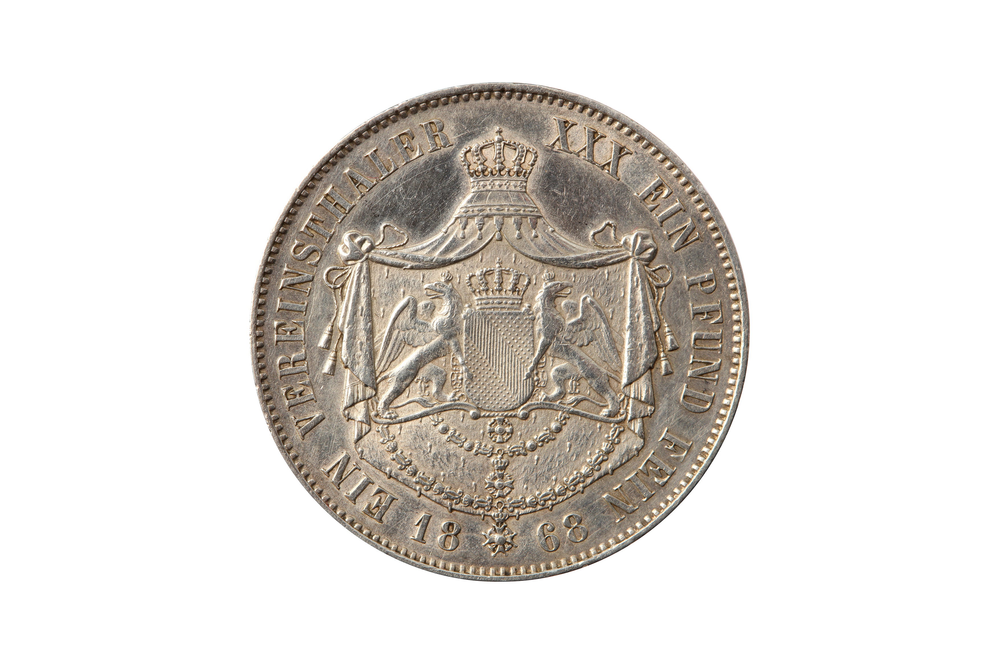 GERMAN STATES, BADEN, FRIEDRICH I (1856 - 1907), 1868 VEREINSTHALER/THALER. - Bild 2 aus 2