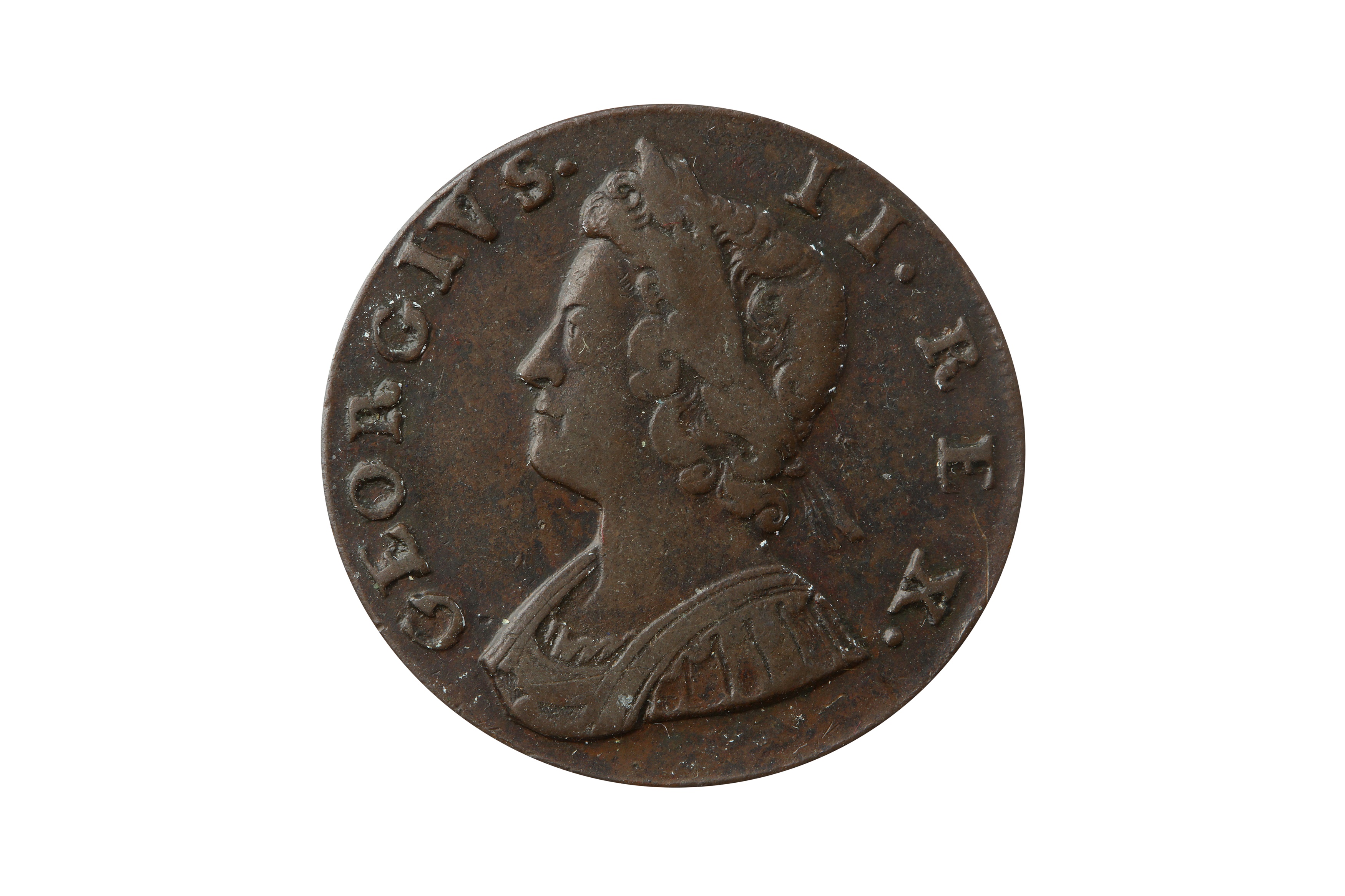GEORGE II (1727 - 1760), 1734 HALFPENNY.