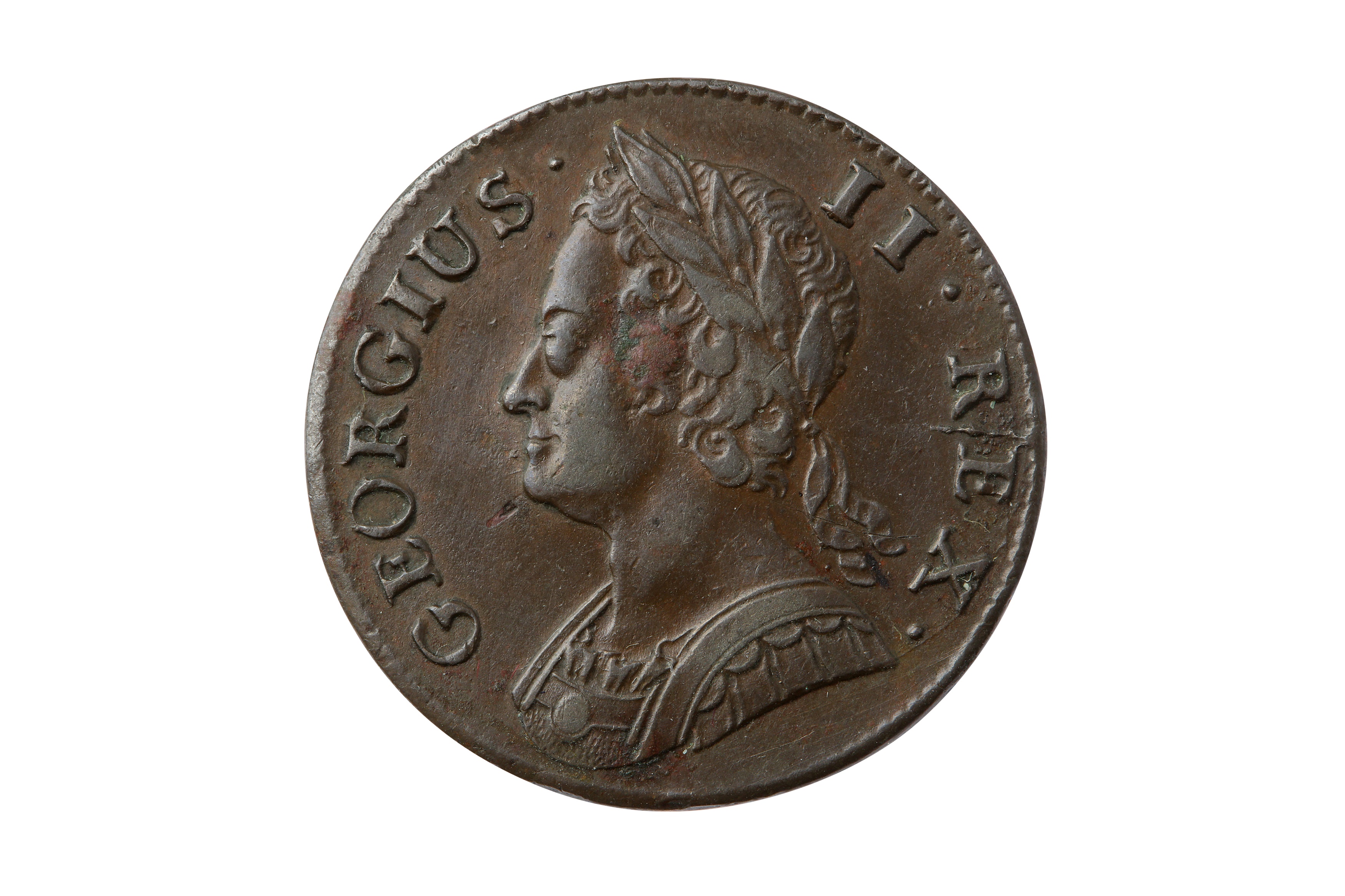 GEORGE II (1727 - 1760), 1743 HALFPENNY.