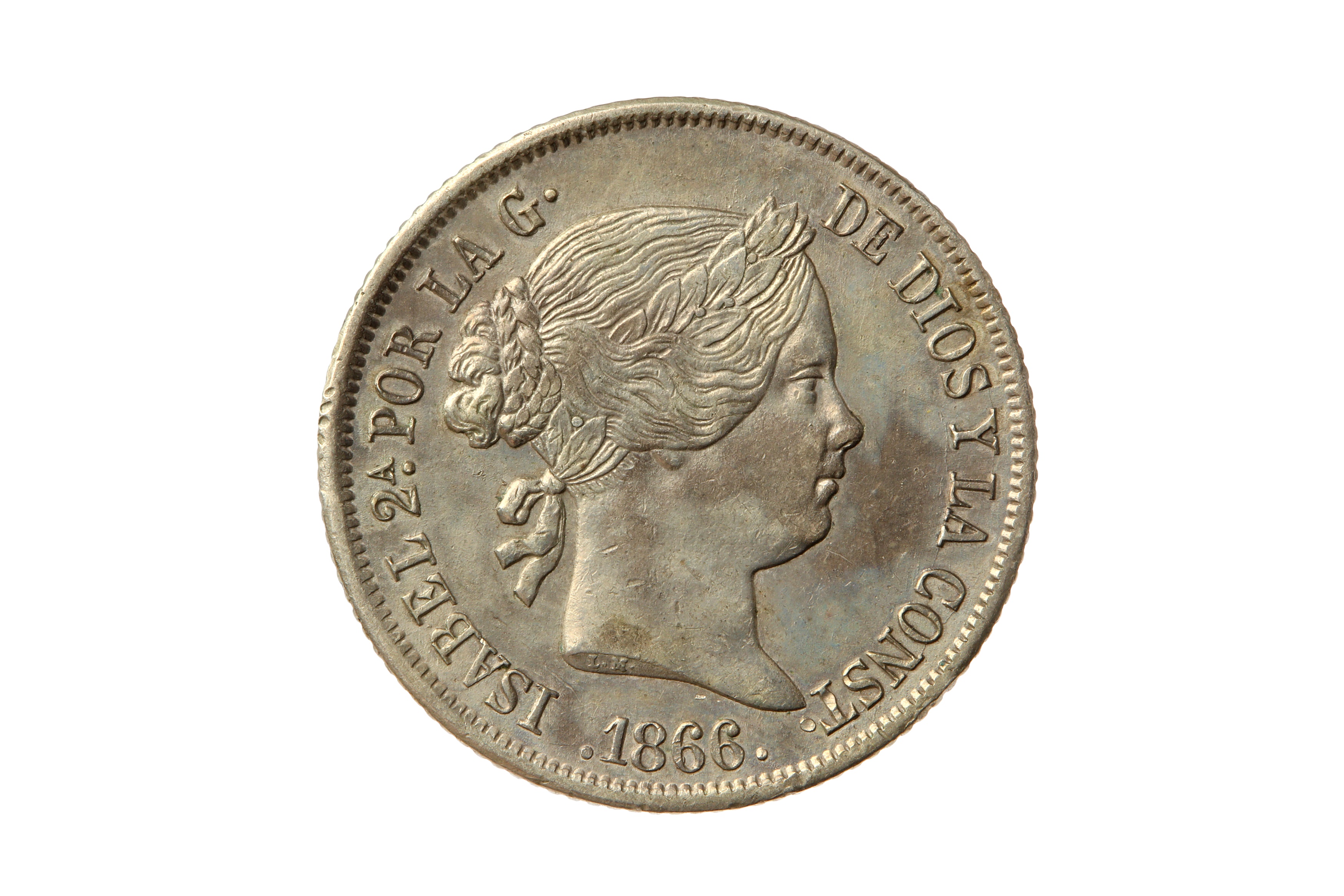 SPAIN, ISABELLA II (1833-1868) 1866 M 40 CENTIMES.