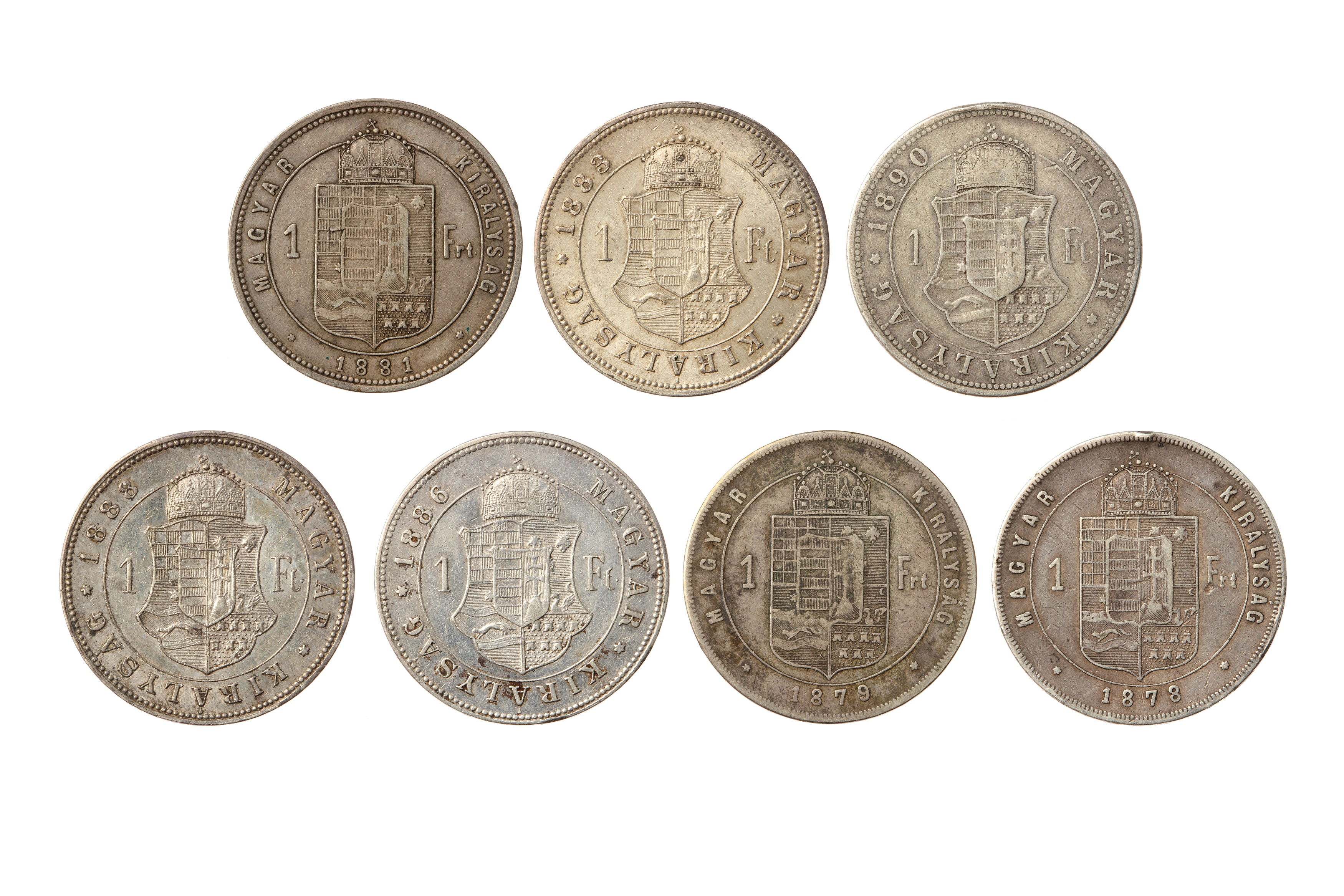 HUNGARY, FRANZ JOSEPH I (1848 - 1916), 7X FORINT. - Bild 2 aus 2