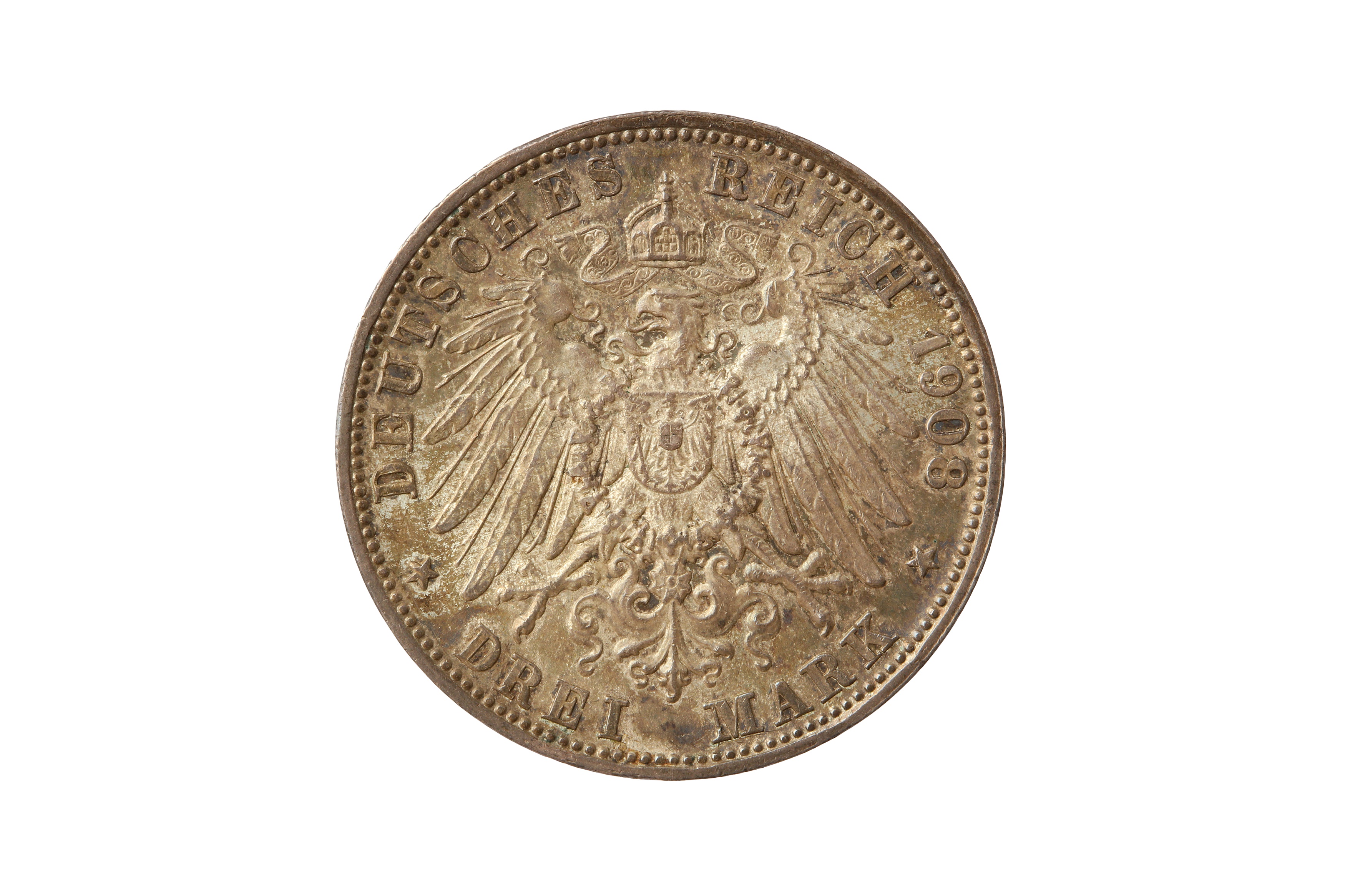 GERMAN STATES, BAVARIA, OTTO (1886 - 1913), 1908-D 3 MARK. - Bild 2 aus 2