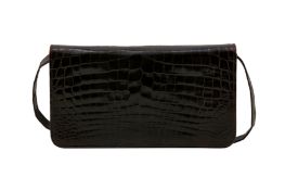 λ Manolo Blahnik Brown Shiny Crocodille Shoulder Bag