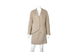 Thierry Mugler Beige Tweed Skirt Suit - Size 40 & 42