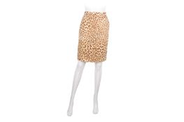 Escada Cream Linen Leopard Print Straight Skirt - Size 34