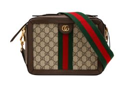 Gucci Brown GG Supreme Web Ophidia Top Handle Bag