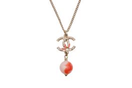 Chanel Coral Pearl CC Fine Chain Necklace