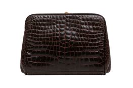 Gianni Versace Brown Crocodile Medusa Clutch Bag