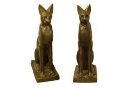 A LARGE PAIR OF BRONZE BASTET EGYPTIAN STYLE CATS, LATE 20TH CENTURY