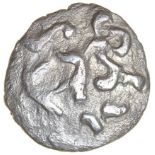 Broadoak Boars. Eastern. c.50-30 BC. Celtic silver unit. 13mm. 0.85g.