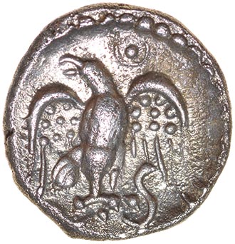 Epaticcus Eagle. Southern Region. c.AD20-40. Celtic silver unit. 11mm. 1.21g. - Image 2 of 2