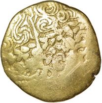 Gallo-Belgic Broad Flan. Mule. Ambiani. c.190-160 BC. Celtic gold stater. 24mm. 7.17g.