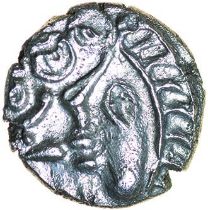 Commios Ladder Head. Upright E Type. Southern Region. c.50-25 BC. Celtic silver unit. 11mm. 1.22g.
