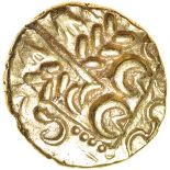 North East Coast. Right Type with Sun. Corieltauvi. c.60-50 BC. Celtic gold stater. 17-19mm. 5.99g.