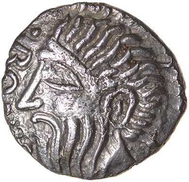 Boduoc Old Head. Dobunni. c.25-5 BC. Celtic silver unit. 13mm. 1.12g.