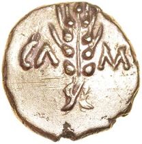 Cunobelinus Classic A. Bow Stem. Cat. & Trino. c.AD8-41. Celtic gold quarter stater. 10mm. 1.35g.