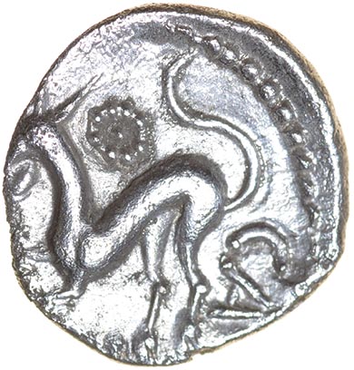 Cunobelinus Hunting Dog. Catuvellauni & Trinovantes. c.AD8-41. Celtic silver unit. 13mm. 1.30g. - Image 2 of 2