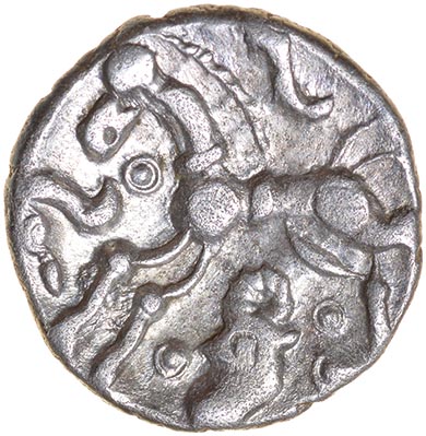Cotswold Cock. Head Type A. Dobunni. c.50-35 BC. Celtic silver unit. 13mm. 1.03g. - Image 2 of 2
