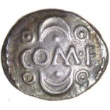 Verica Smiley. Southern Region. c.AD10-40. Celtic silver unit. 13mm. 1.09g.