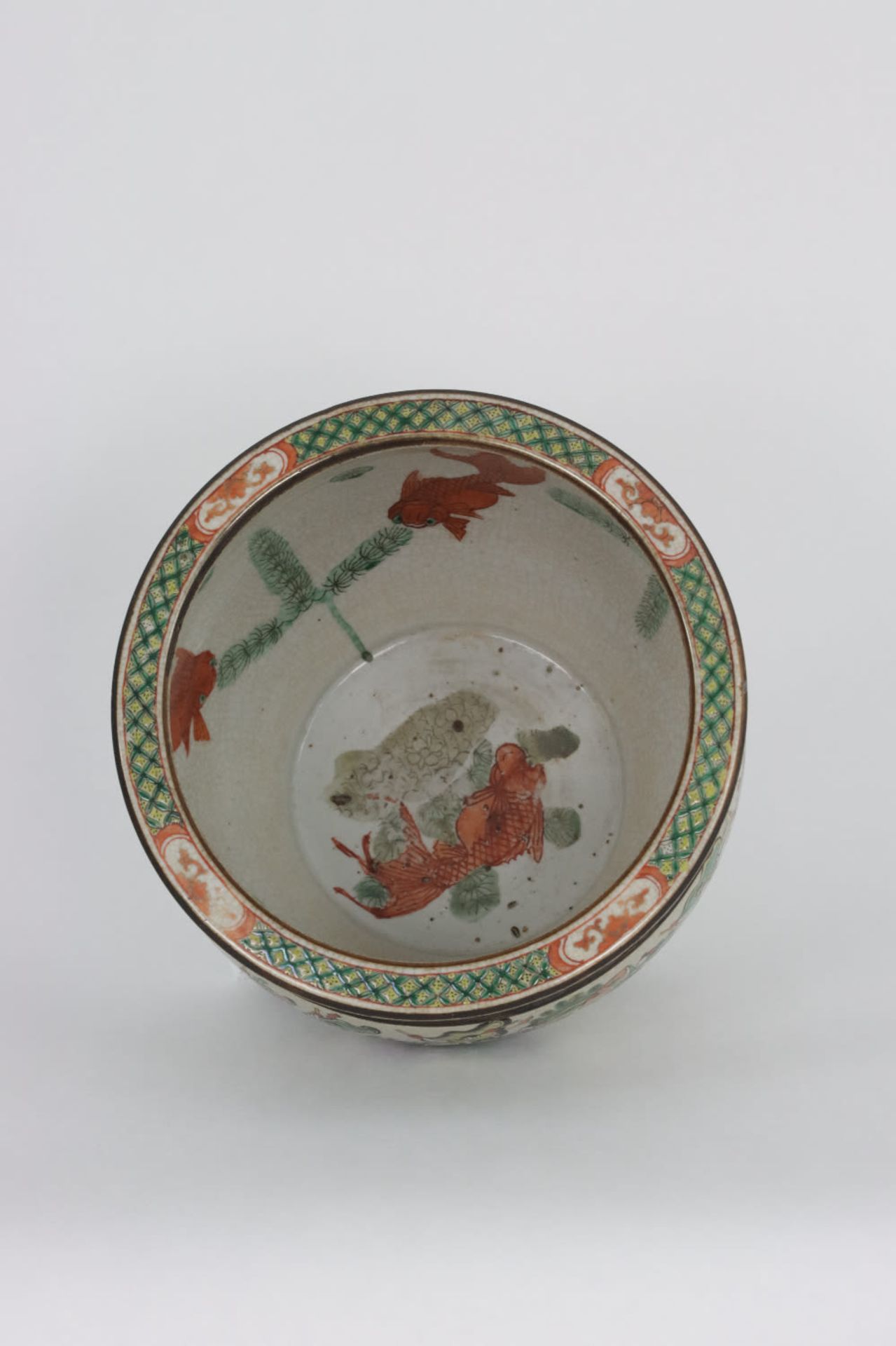 A Chinese Nanking crackle glazed famille rose stoneware jardiniere, 19th Century - Image 8 of 16