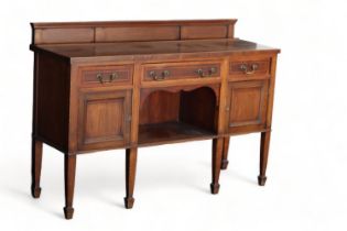 An English George III mahogany sideboard with tree drawers over two doors, ca. 1800/1850