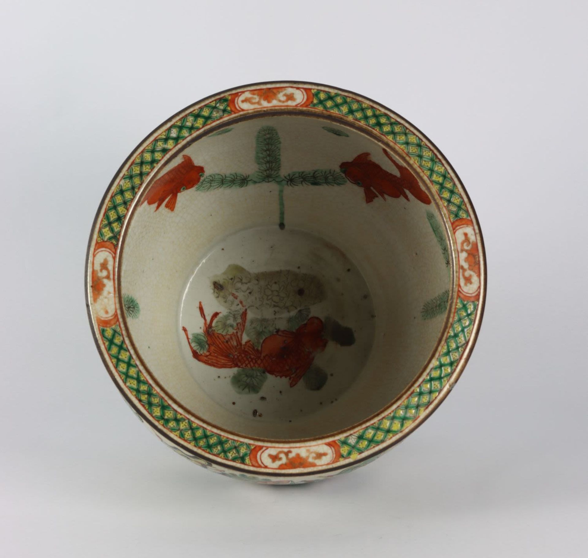 A Chinese Nanking crackle glazed famille rose stoneware jardiniere, 19th Century - Image 9 of 16