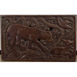 A pair of carved teak wood panels with animals, 20th Century