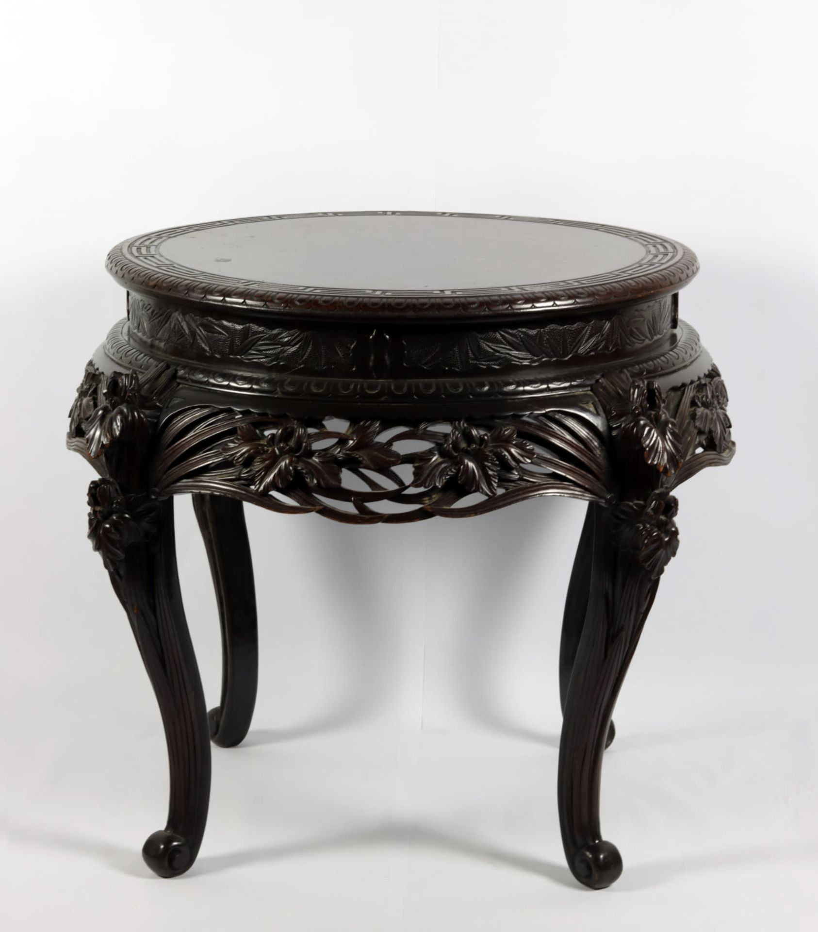 A Japanese carved wooden iris table, Meiji period (1868-1912)